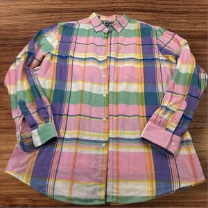 Club Room Men's L Pastel Plaid‎ Long Sleeve Button-Up Shirt Casual